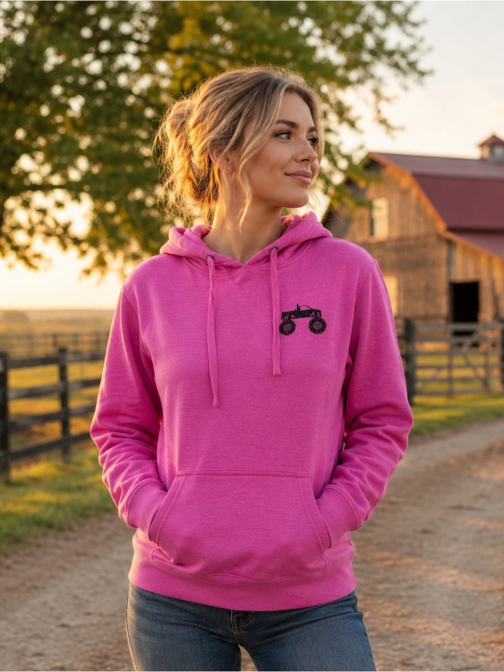 Farm Girl Lovin’ It Pink Diesel Graphic Hoodie Medium NWT Cozy